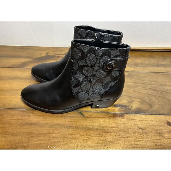 Coach Signature DENI LTR-SIG Bootie Black Size 6 B Coated Canvas Leather - Picture 6 of 12